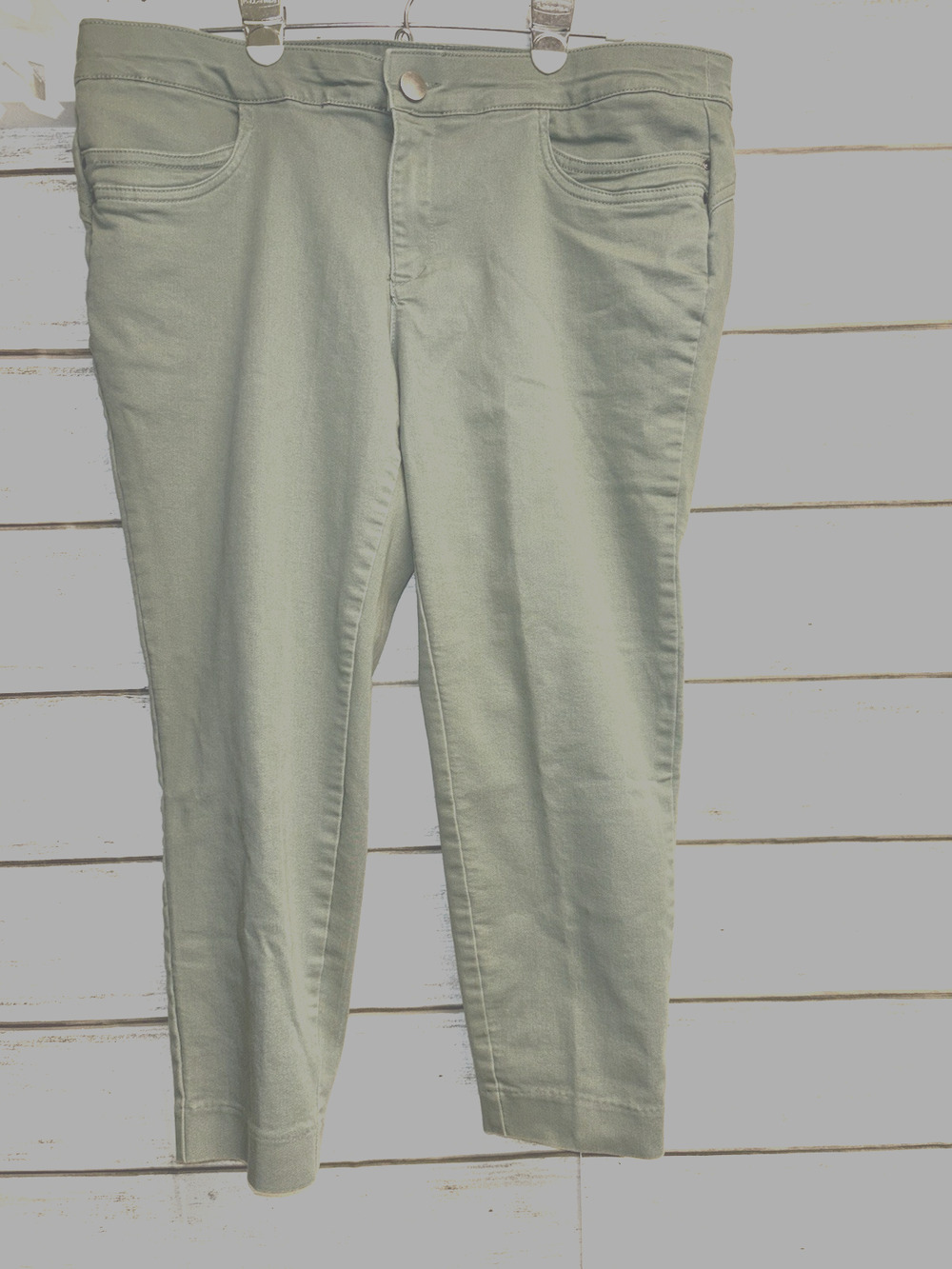 Christopher & Banks Khaki Green Tapered Straight Fit Mid Rise Stretchy Pants 16P